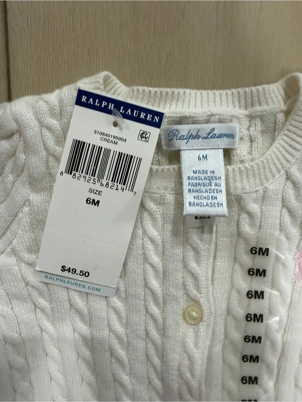 Ralph Lauren Ivory Cable-Knit Baby Cardigan